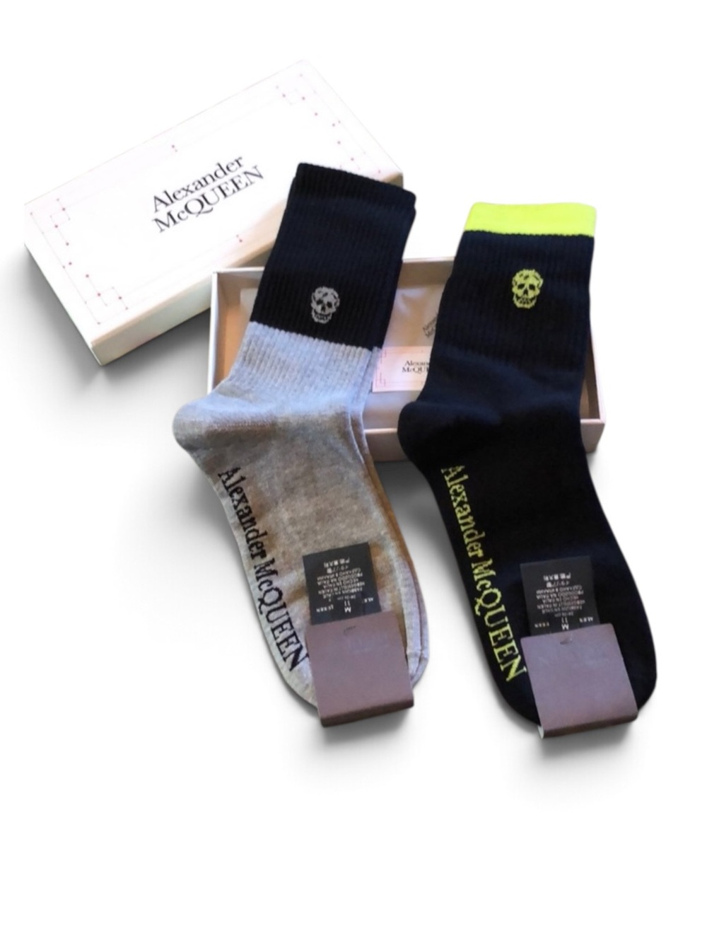 Alexander McQUEEN NWT Men’s Skull Crew Socks - Black & Gray. New is Box